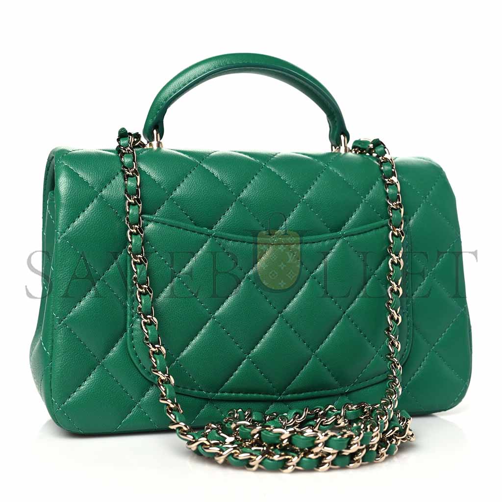 Ch*el lambskin quilted mini top handle rectangular flap green (20*13*9cm)